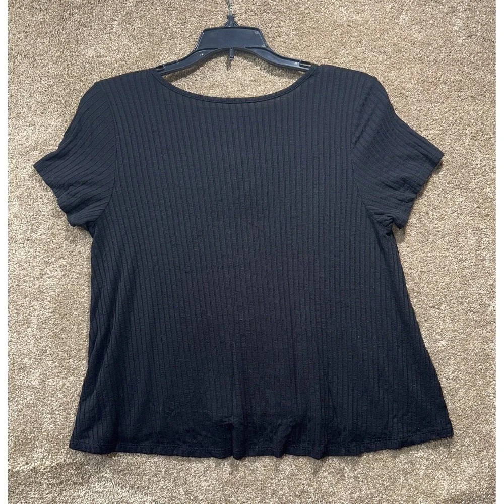 American Eagle Size Small Black V-Neck Short Sleeve Ribbed Knit Shirt - Picture 7 of 7